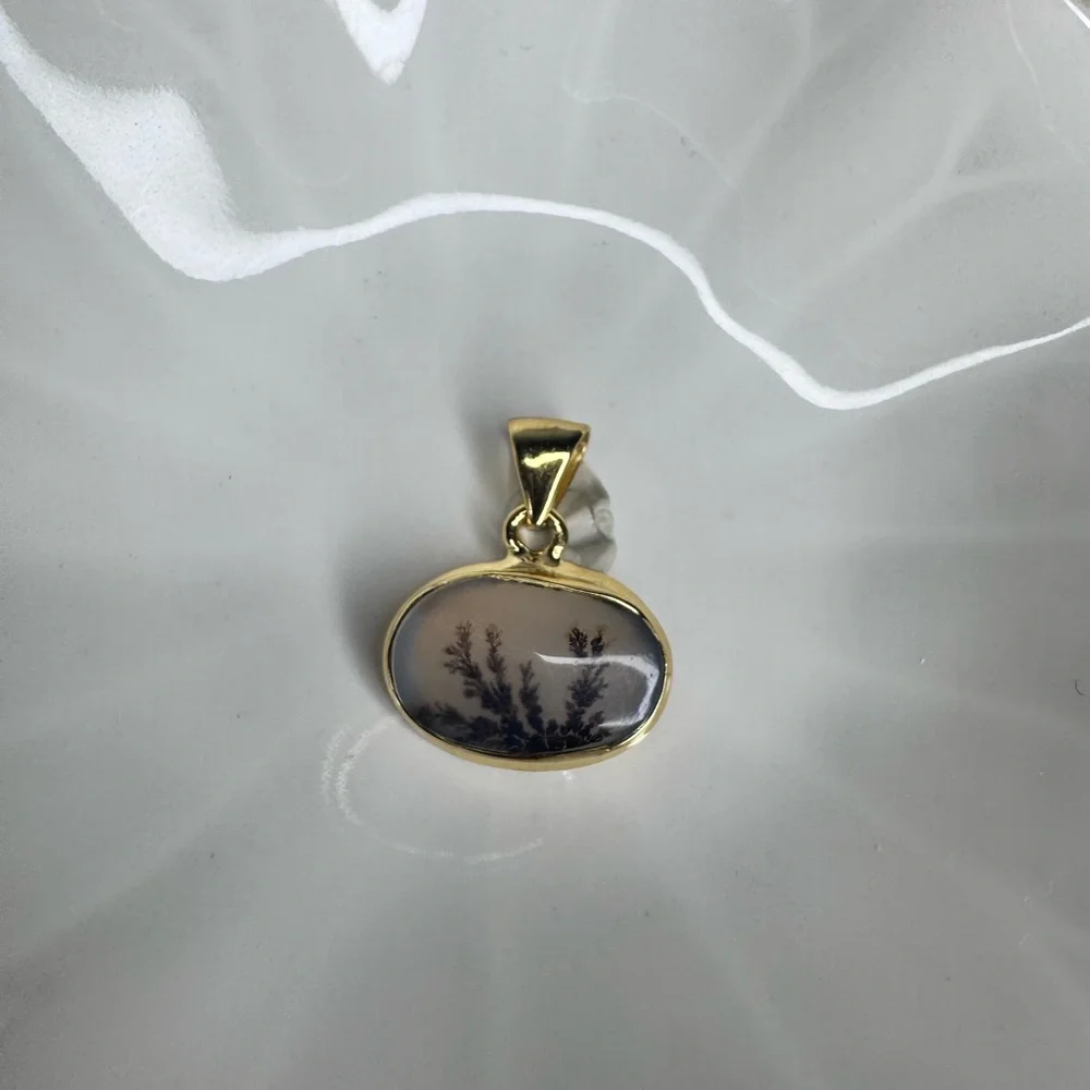 Scenic Dendritic Agate Pendant | 18K Gold Plated over 925 Silver | Made in India - Picture 5 of 6